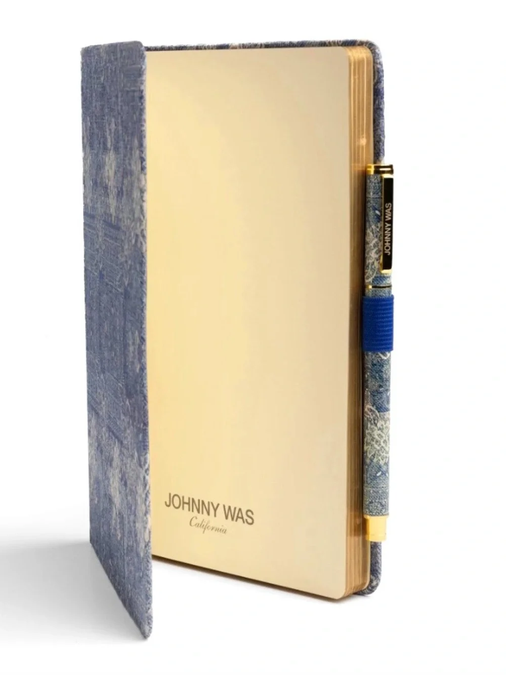 NEW Johnny Was Denim Embroidery Journal and Pen Set Silk Blend Blue 8.5